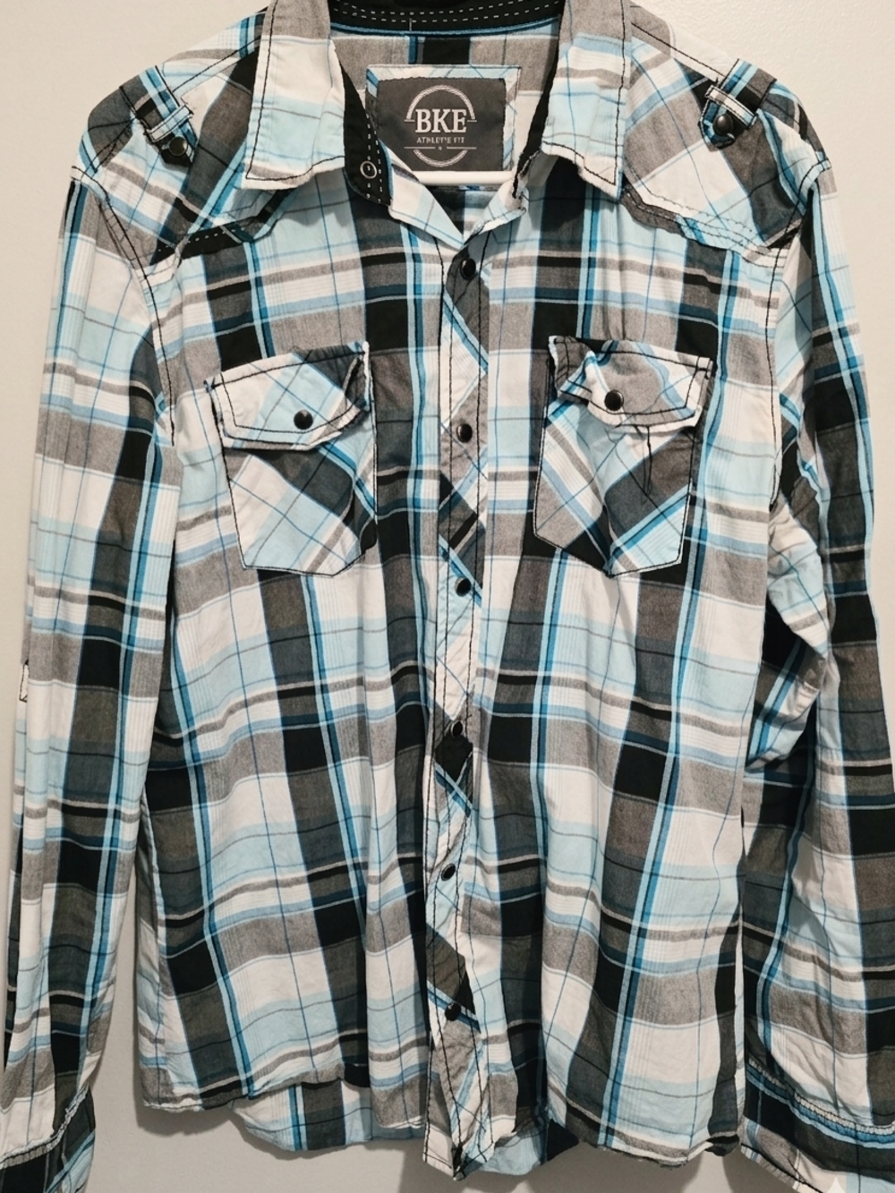 BKE Men's Blue Plaid Button-Up Shirt